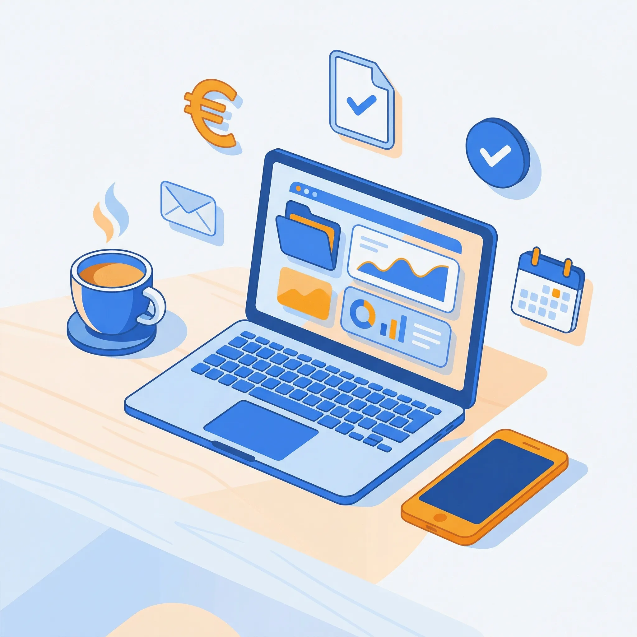 Espace de travail freelance avec ordinateur affichant un devis