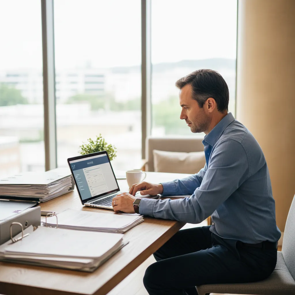 Entrepreneur français consultant ses factures électroniques sur ordinateur