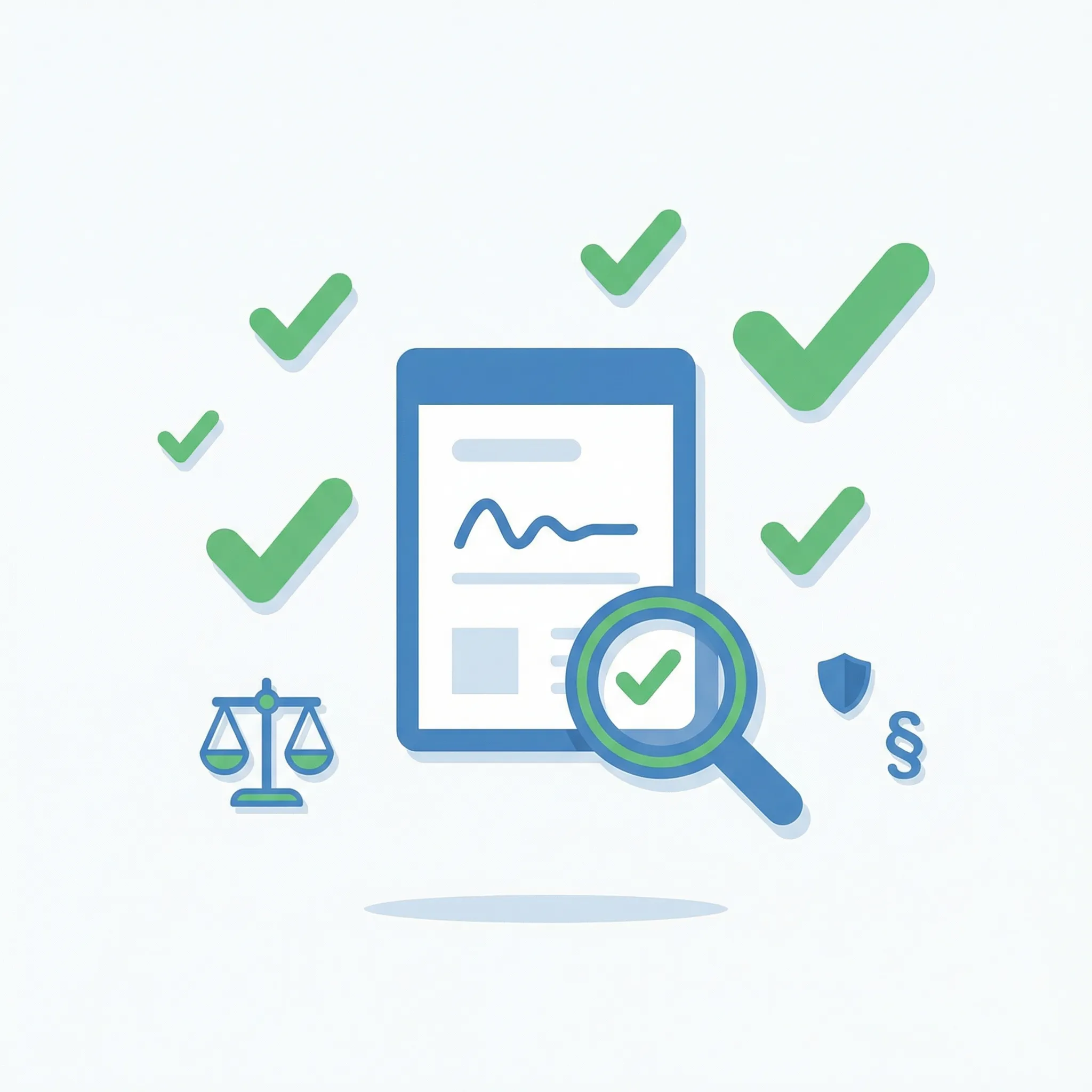 Illustration devis avec checklist mentions obligatoires et icônes légales